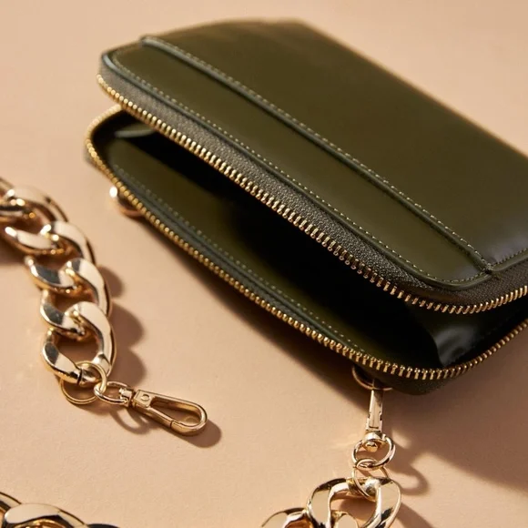 NWT Anthropologie Olive Green Chain Crossbody Bag - Picture 3 of 3